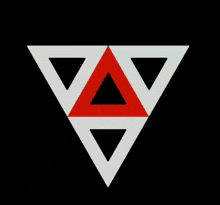 a red white and blue triangle with a black triangle in the middle