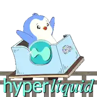 a penguin is sitting on a tape dispenser with the words hyperliquid below it