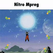a cartoon of a man flying through the air with the words nitro mpreg on top
