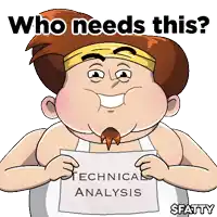 a cartoon man is holding a sign that says technical analysis
