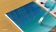 a painting is being painted on a wooden table and the painting is made in animatica