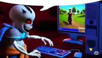 a skeleton is playing a game on a computer