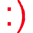 a pixel art of a smiley face with red squares