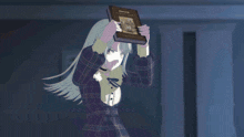 a drawing of a person with a book on their head that says ' a ' on it