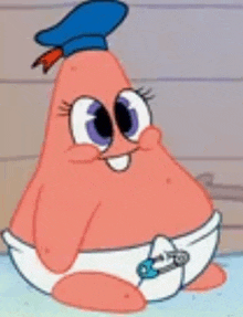 patrick star from spongebob squarepants is wearing a diaper and a hat .