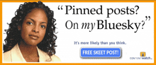 a woman 's face is on a poster that says pinned posts on my bluesky it 's more likely than you think