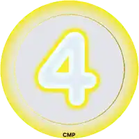 a yellow circle with a white number 4 inside of it