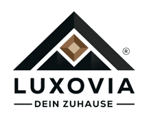 the logo for luxovia dein zuhause has a triangle and a diamond in it .