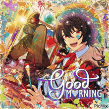 a picture of a anime character with the words good morning
