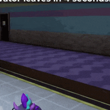 a video game scene with a purple floor and a purple wall
