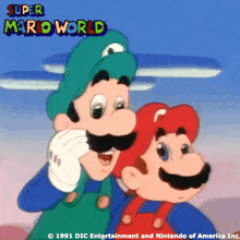 a cartoon of mario and luigi from the super mario world video game