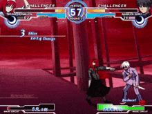 a video game shows a challenger and a guard fighting each other