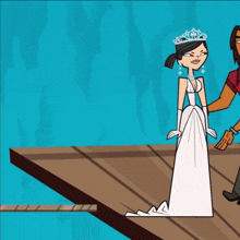 a cartoon of a man carrying a bride on a dock