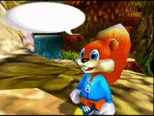 a cartoon squirrel with a speech bubble above his head
