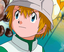 a cartoon character with yellow hair and blue eyes