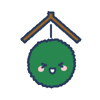 a cartoon drawing of a green ball with a face and pink cheeks