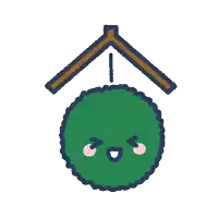 a cartoon drawing of a green ball with a face and pink cheeks