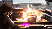 the word whoa that is on a picture of a car