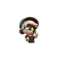 a cartoon character with a yellow eye and a hat