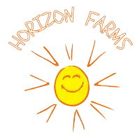 a horizon farms logo with a smiling sun in the center