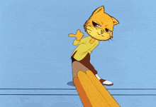 a cartoon of a cat standing in front of a blue background
