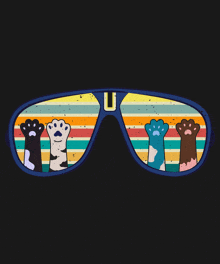 a pair of sunglasses with paw prints on them and the letter u in the corner