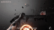 a video game called behemoth is being played with a gun