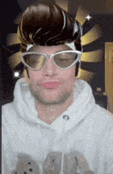a man wearing a wig and sunglasses is making a funny face