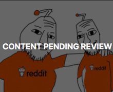 a cartoon of two people with the words content pending review on the bottom
