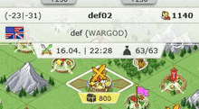 a screenshot of a game showing the number of def02 and wargod