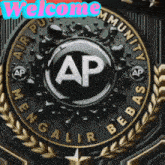 a black and gold logo that says ap on it