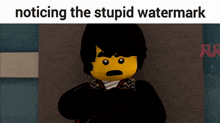 a picture of a lego character with the words " noticing the stupid watermark " below it