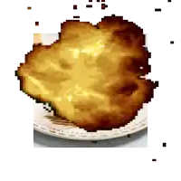 a pixel art image of a piece of bread on a plate