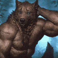 a painting of a werewolf with green eyes and a braid