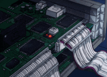 a drawing of a circuit board with a red light on