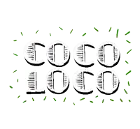 a logo that says coco loco with green sprinkles