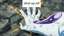 a picture of a hand with the words shut up mf written above it