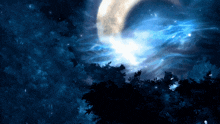 a painting of a full moon in a dark blue sky