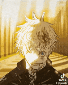a drawing of a boy with horns and blue eyes is being shared on tiktok