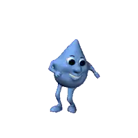 a blue cartoon character with arms and legs and a smiling face