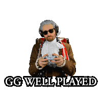 a man wearing headphones and a scarf with the words gg well played above him