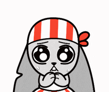 a cartoon of a man with a striped hat and the word sorry above him