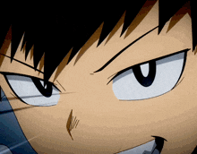 a close up of a cartoon character 's face with a slight smile on his face