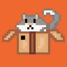 a pixel art of a cat sitting in a box