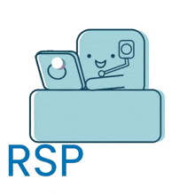 a logo for rsp y casi listo with a cartoon character on it