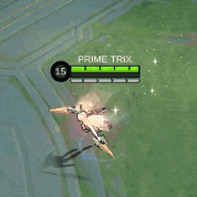 a person is standing in a circle in a video game with the name prime trix on it .