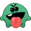 a cartoon character is sticking its tongue out .