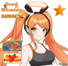 a picture of a girl with the words good morning