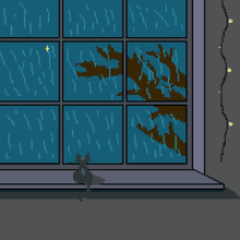 a pixel art drawing of a cat looking out a window with the number 31 on the window