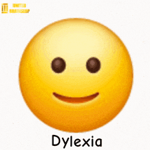a smiley face with a pink tongue sticking out and the word dyslexia written below it